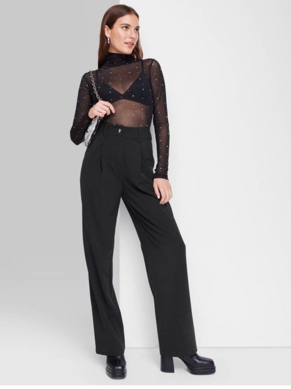 Women's Wide Leg Trouser Pants - Wild Fable Black 16